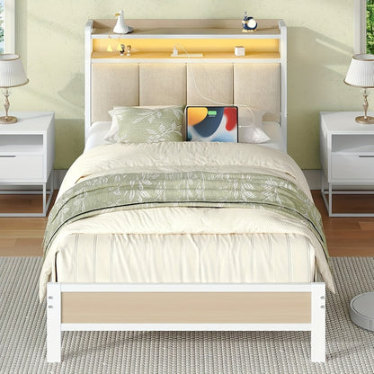 Twin Queen Bed Frame with Charging Station for Bedroom Comfort and Support detail image - detail view 15