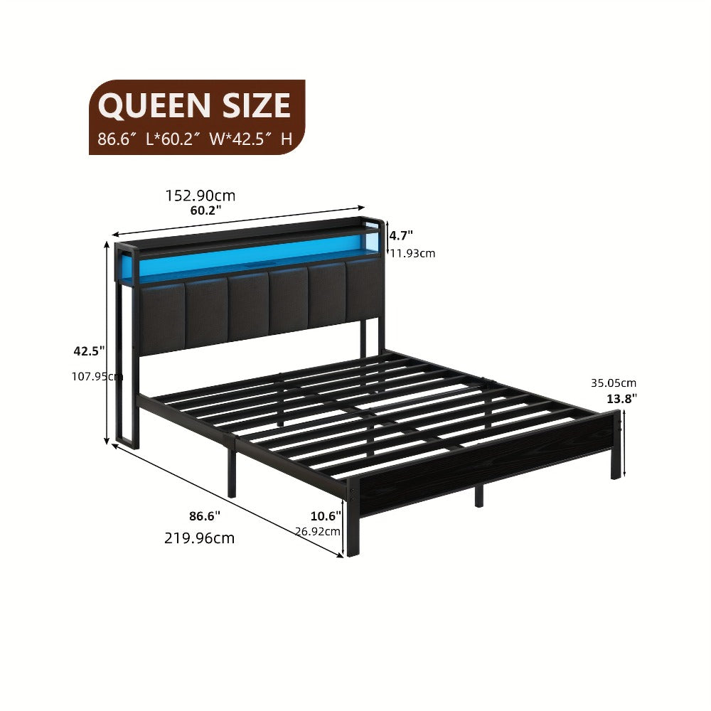 Twin Queen Bed Frame with Charging Station for Bedroom Comfort and Support detail image - detail view 16
