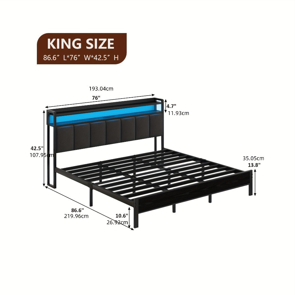 Twin Queen Bed Frame with Charging Station for Bedroom Comfort and Support detail image - detail view 18