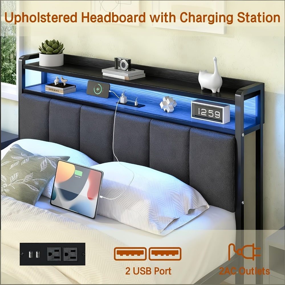 Twin Queen Bed Frame with Charging Station for Bedroom Comfort and Support detail image - detail view 19
