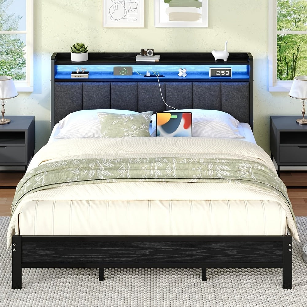 Twin Queen Bed Frame with Charging Station for Bedroom Comfort and Support detail image