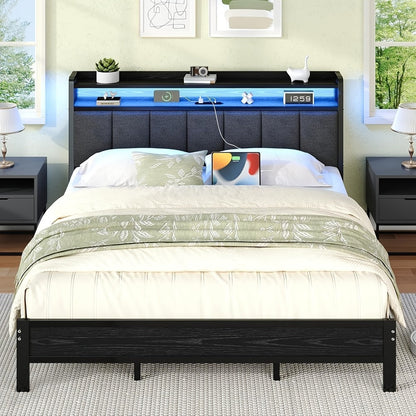 Twin Queen Bed Frame with Charging Station for Bedroom Comfort and Support detail image