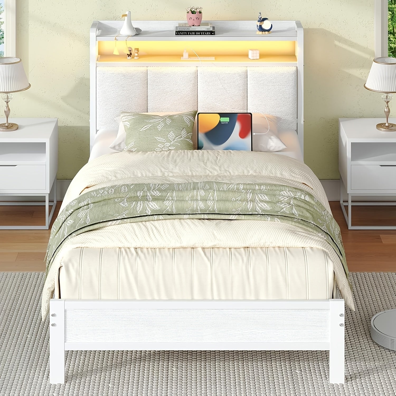 Bed Frame shown in the White, Twin option