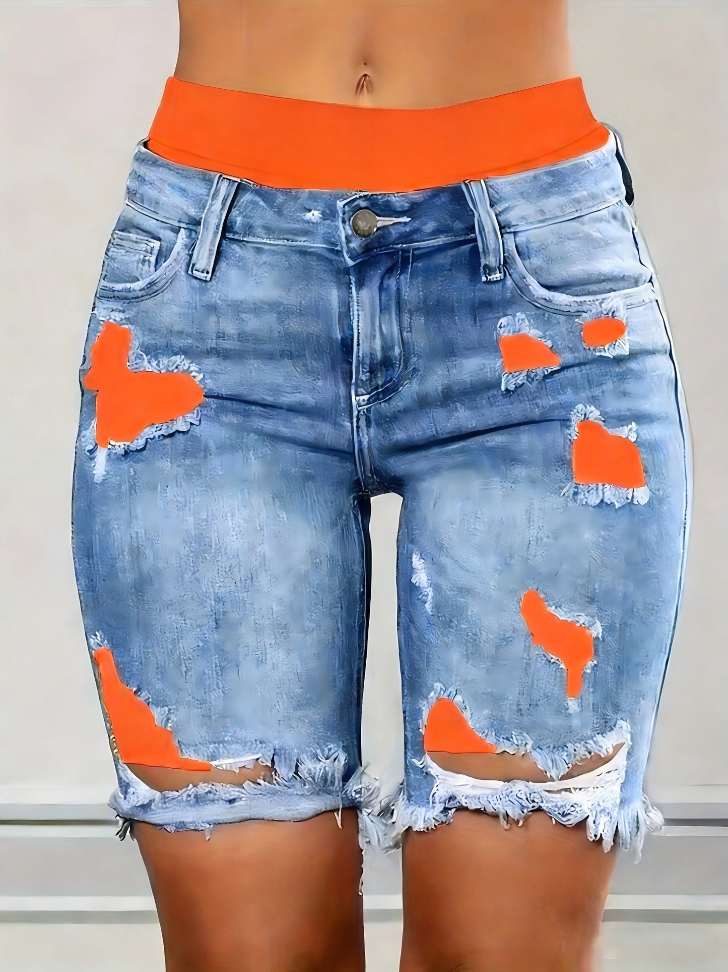 Unisex Denim Shorts - Distressed detail image - detail view 15