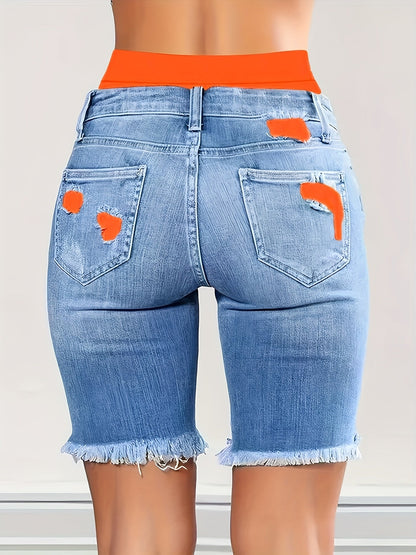 Unisex Denim Shorts - Distressed detail image - detail view 16