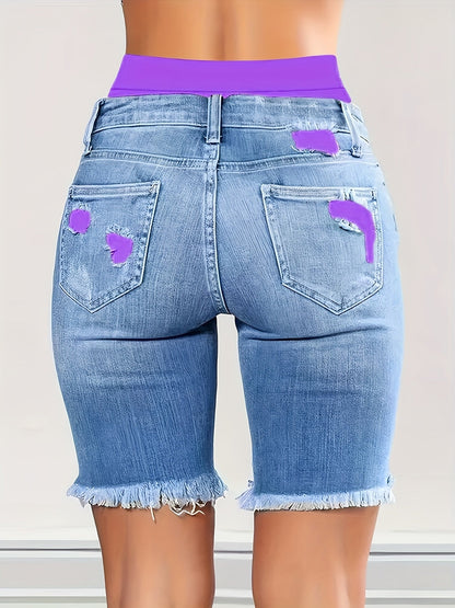 Unisex Denim Shorts - Distressed detail image