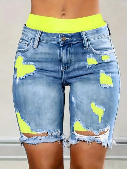 Pink Denim Printed Denim Shorts - product view 19