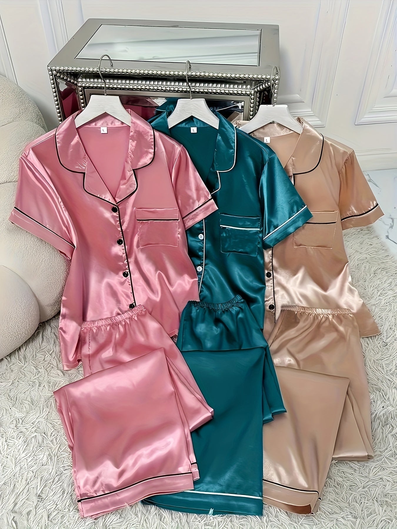 Pink + Gray + Champagne Satin Pants - product view 14