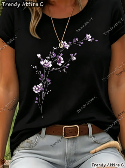 Light Purple Polyester Floral Printed T-Shirt - product view 31