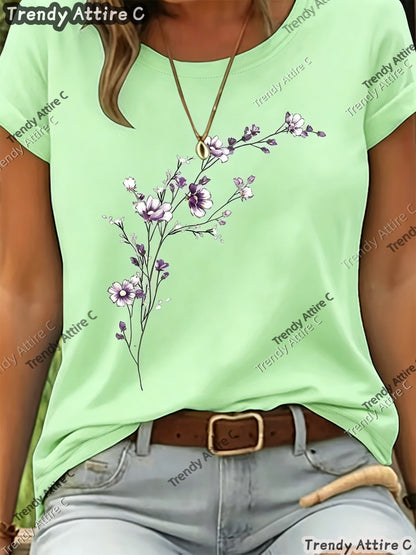 Light Purple Polyester Floral Printed T-Shirt - product view 34