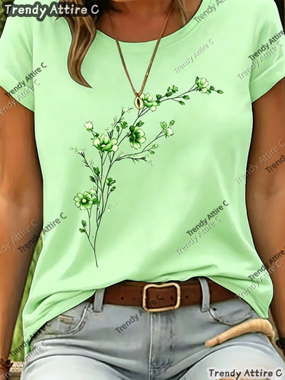 Light Purple Polyester Floral Printed T-Shirt - product view 25