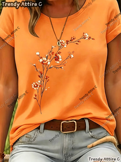 Light Purple Polyester Floral Printed T-Shirt - product view 36
