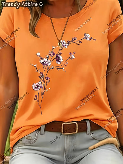 Light Purple Polyester Floral Printed T-Shirt - product view 30