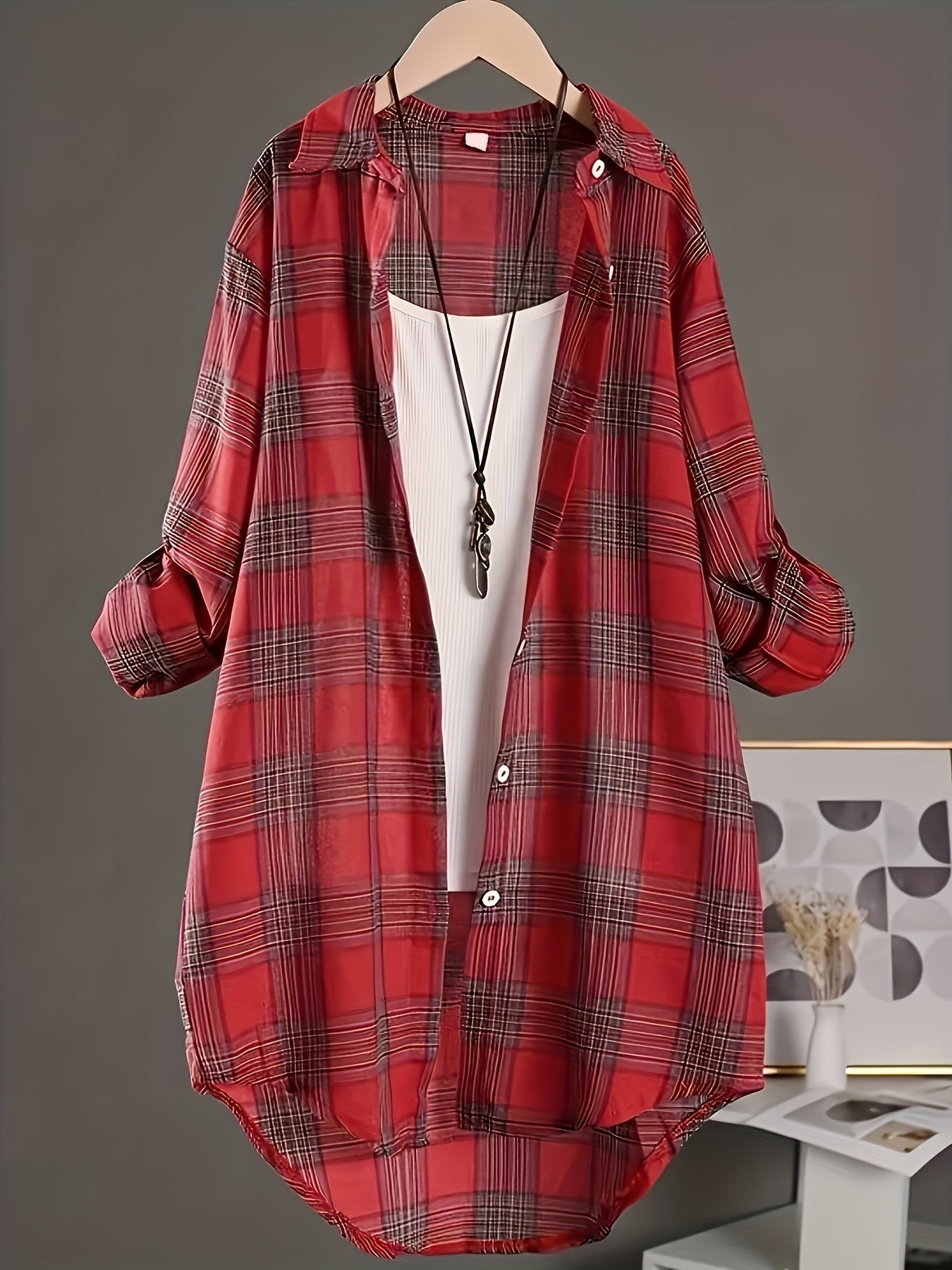 Red Long-Sleeve Blouse - product view 8