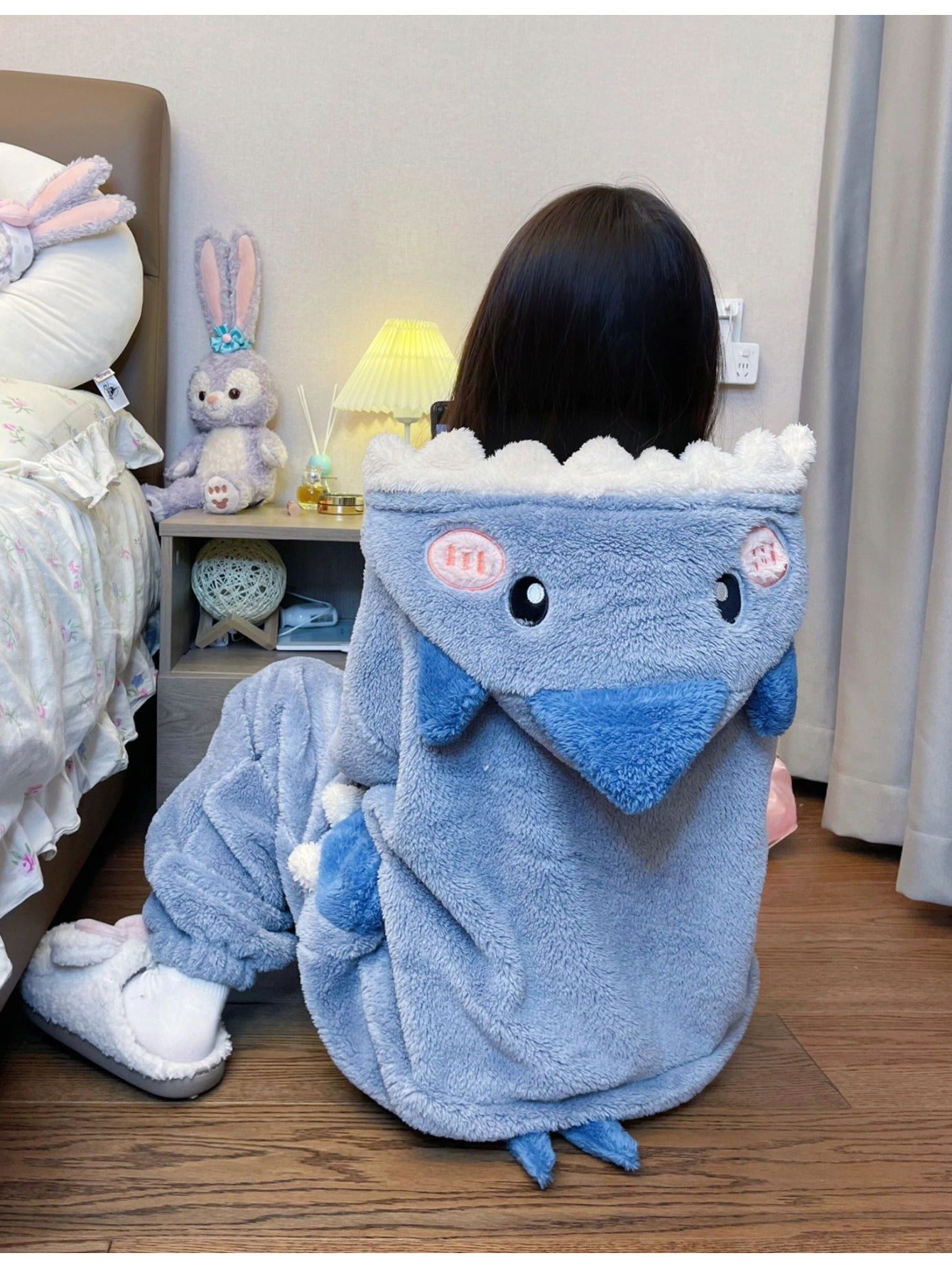 Unisex Shark Fleece Pajama Jumpsuit - Hooded Winter Sleepwear