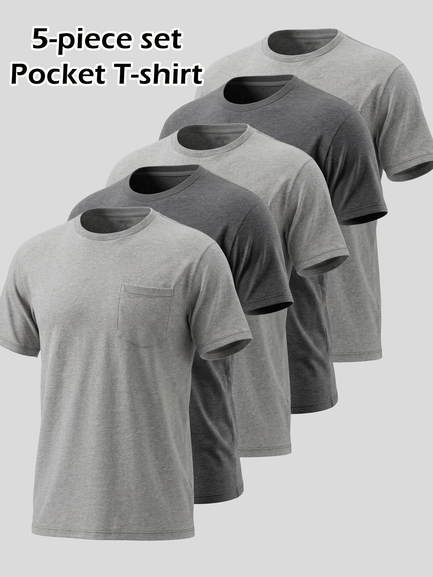 5pcs Men Unisex 100 Cotton Pocket T Shirts Short Sleeve Crew Neck Loose Fit Solid - product view 13