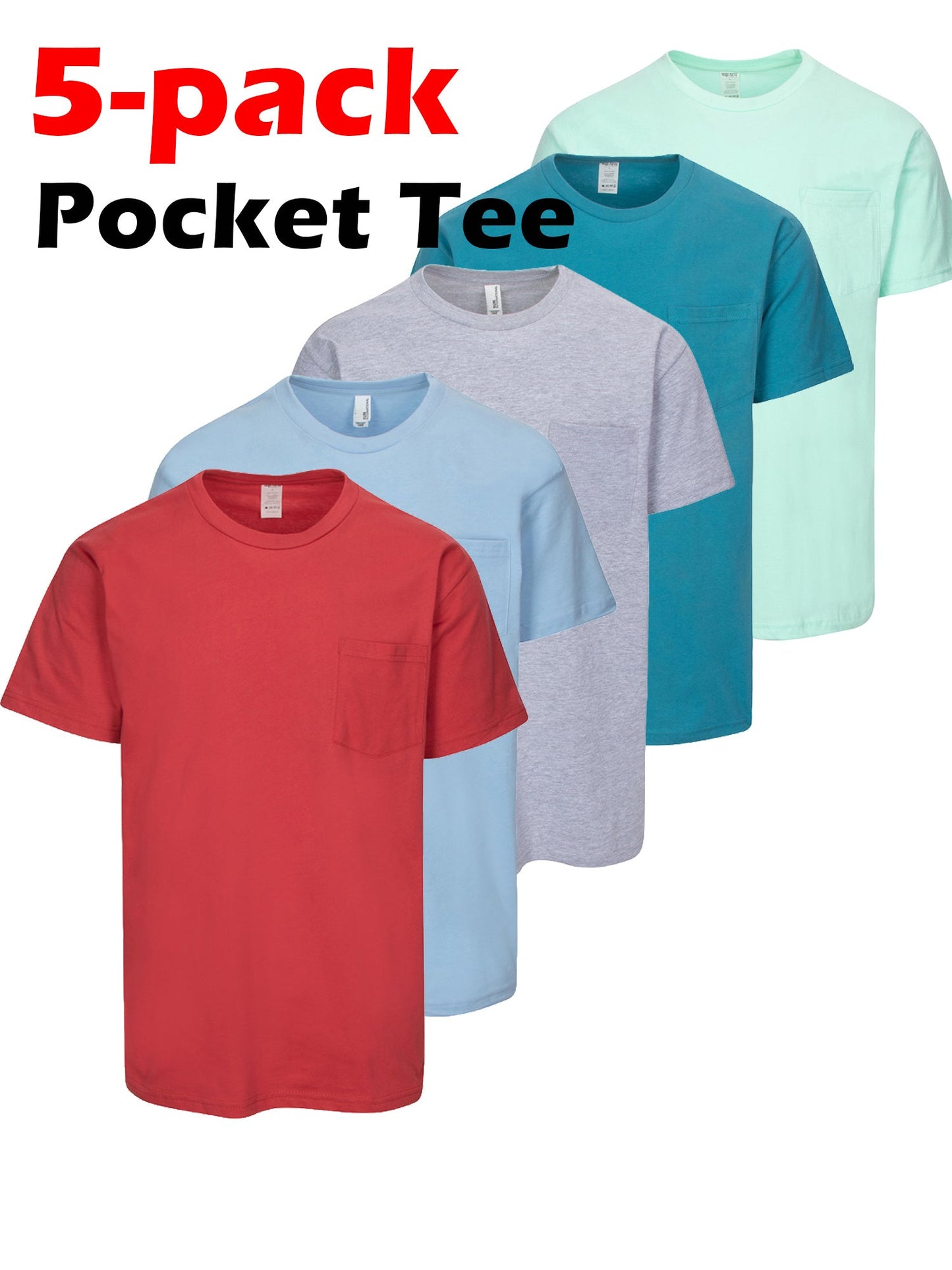 5pcs Men Unisex 100 Cotton Pocket T Shirts Short Sleeve Crew Neck Loose Fit Solid - product view 18