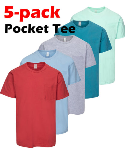5pcs Men Unisex 100 Cotton Pocket T Shirts Short Sleeve Crew Neck Loose Fit Solid - product view 18