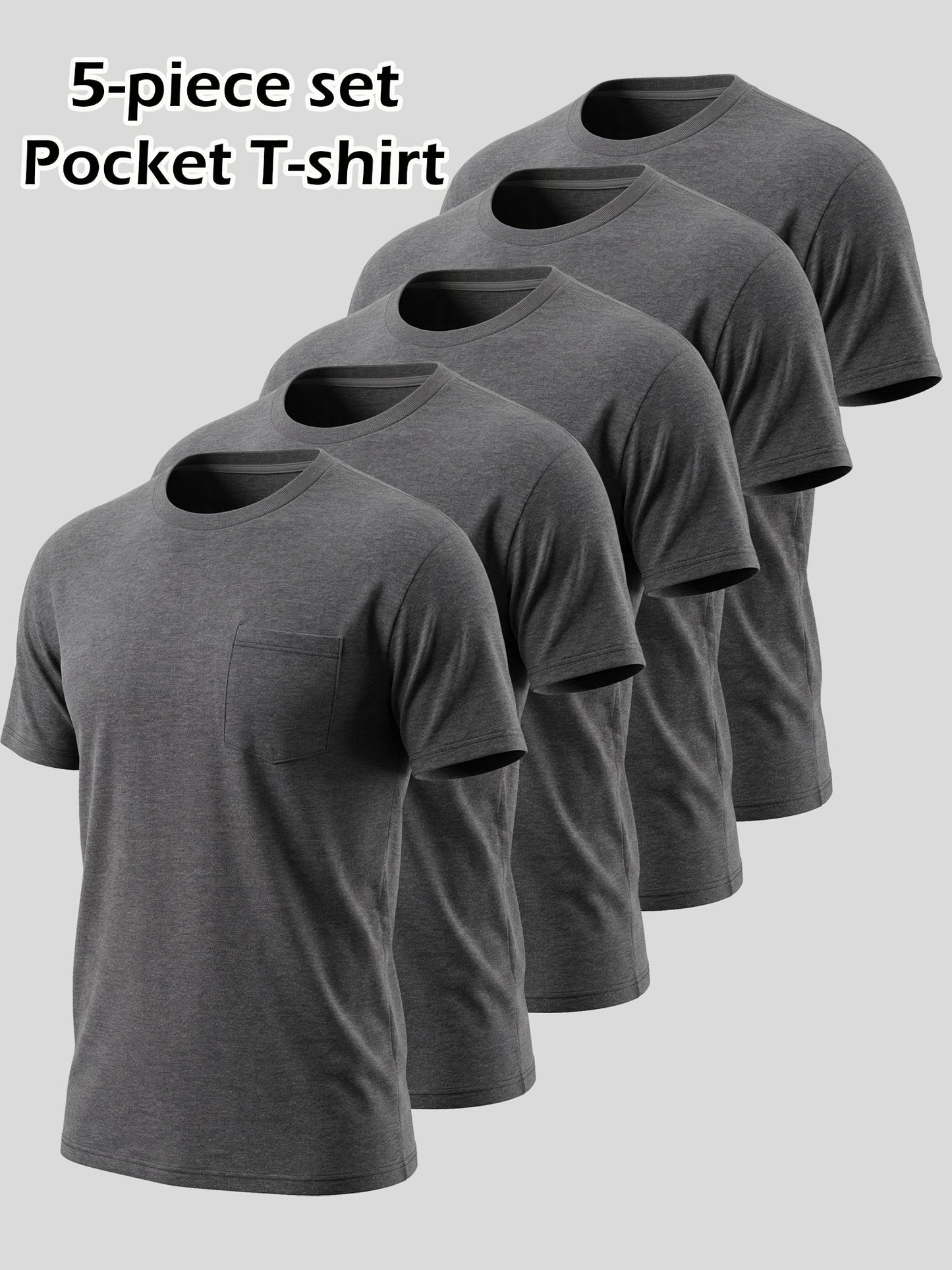 5pcs Men Unisex 100 Cotton Pocket T Shirts Short Sleeve Crew Neck Loose Fit Solid - product view 6
