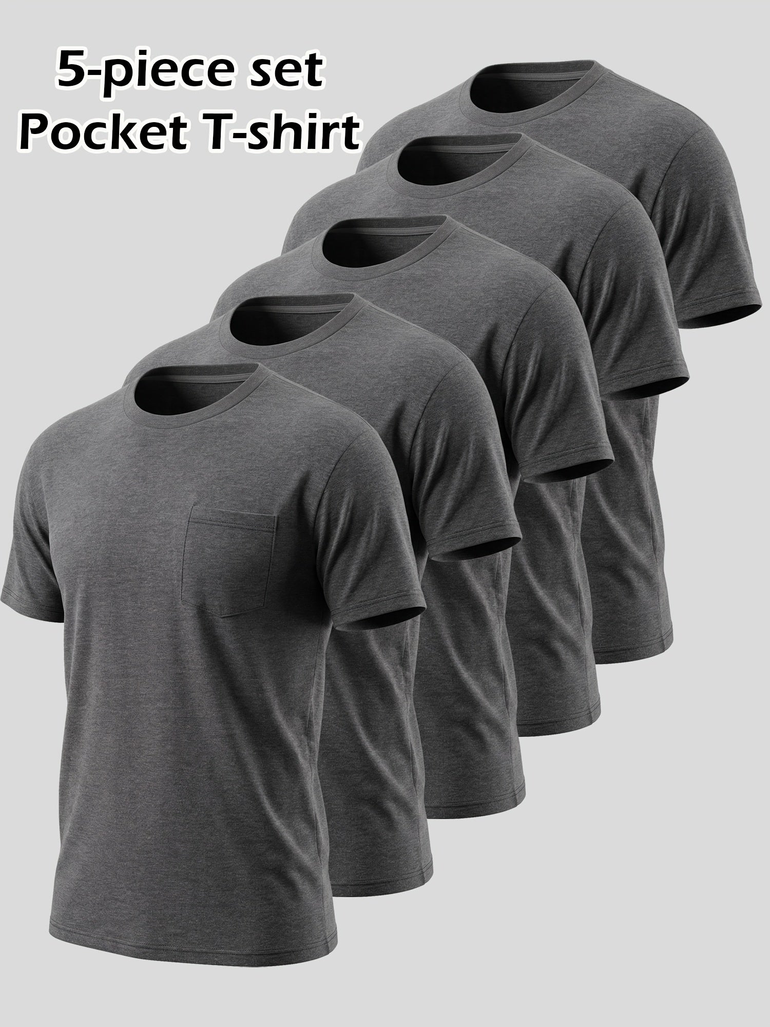 5pcs Men Unisex 100 Cotton Pocket T Shirts Short Sleeve Crew Neck Loose Fit Solid - product view 6