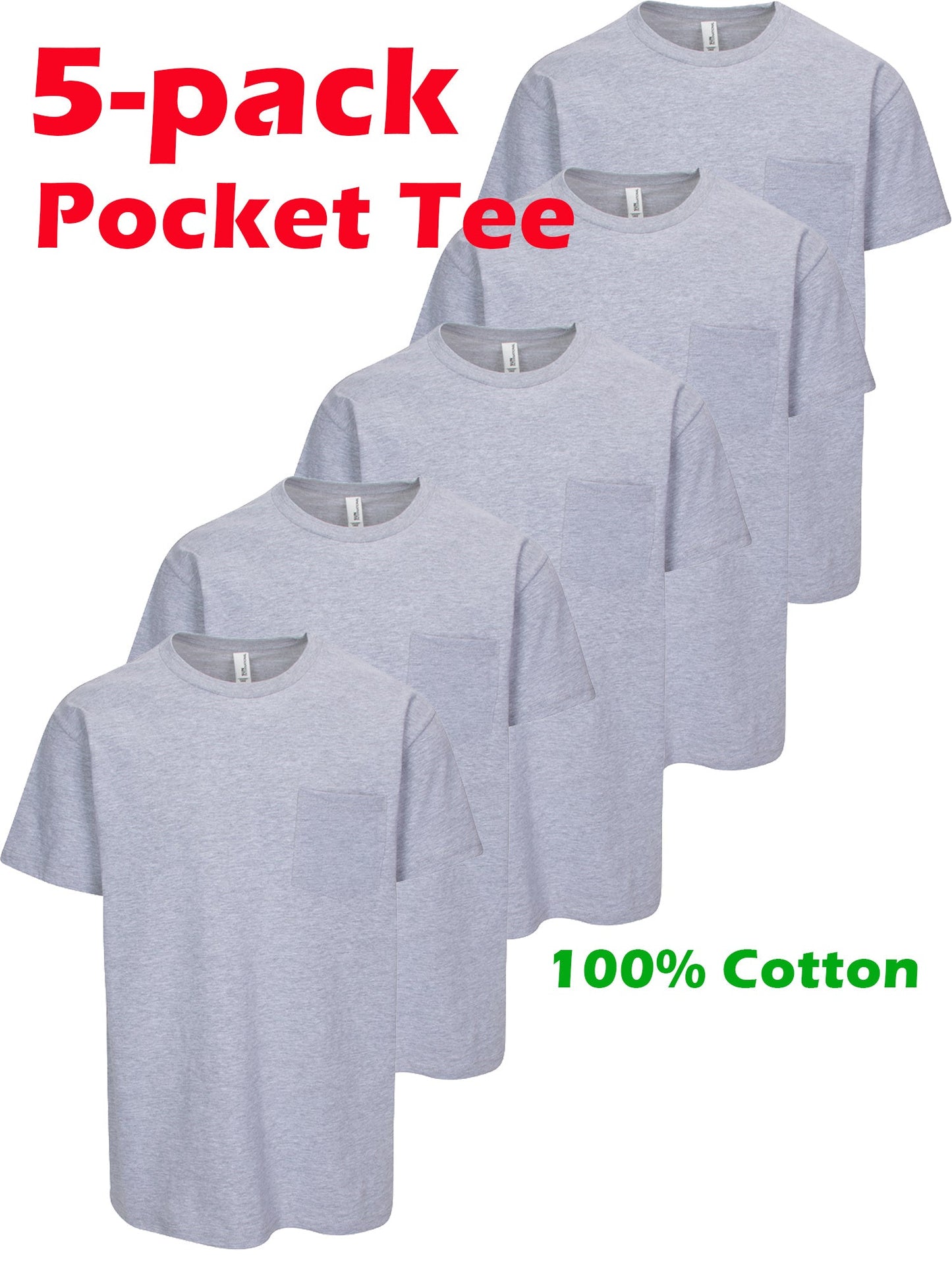 5pcs Men Unisex 100 Cotton Pocket T Shirts Short Sleeve Crew Neck Loose Fit Solid - product view 33