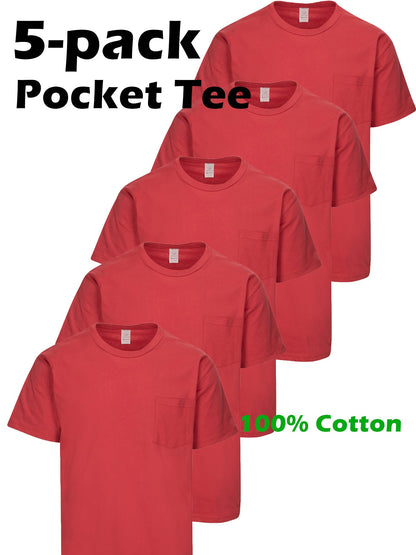 5pcs Men Unisex 100 Cotton Pocket T Shirts Short Sleeve Crew Neck Loose Fit Solid - product view 30