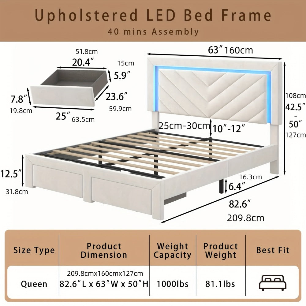 Upholstered Bed Frame with Storage Drawers and Charging Station detail image - detail view 10