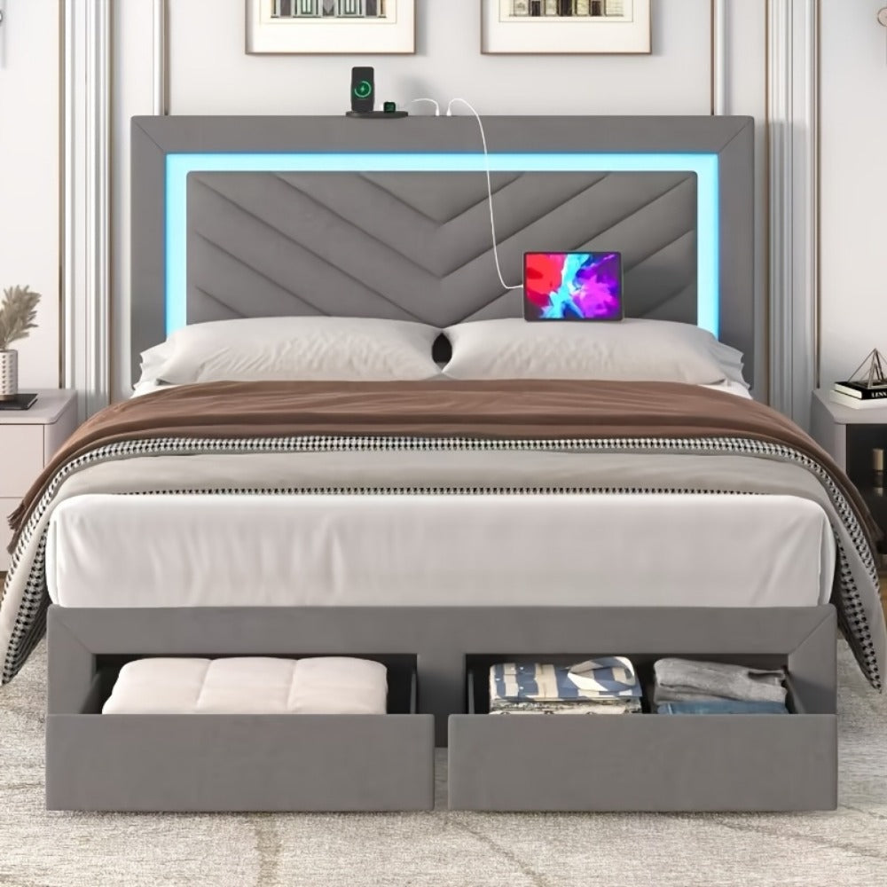 Upholstered Bed Frame with Storage Drawers and Charging Station detail image - detail view 16