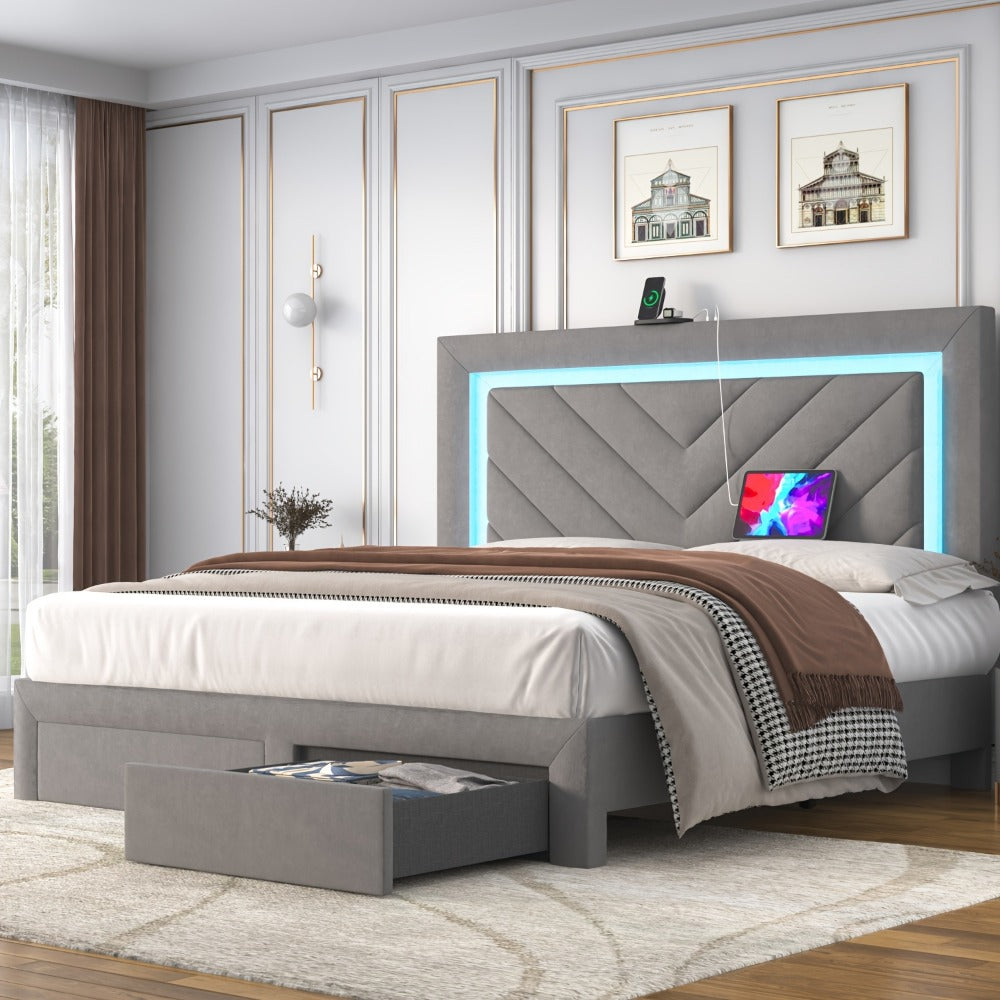 Upholstered Bed Frame with Storage Drawers and Charging Station detail image - detail view 4