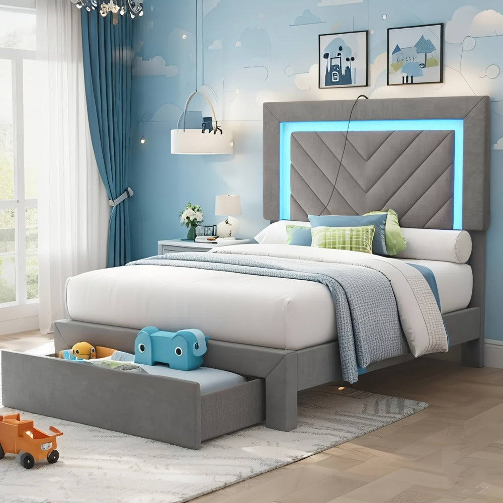 Upholstered Bed Frame with Storage Drawers and Charging Station detail image - detail view 7