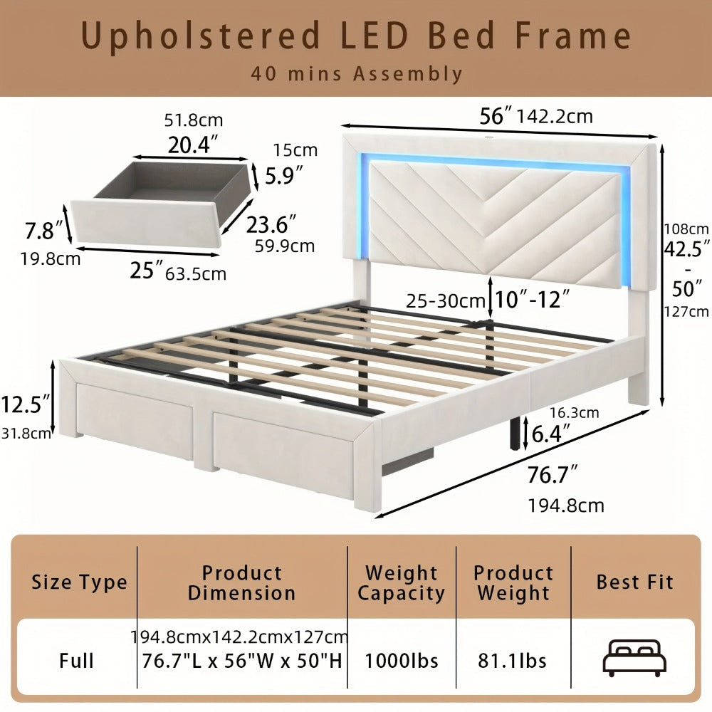 Upholstered Bed Frame with Storage Drawers and Charging Station detail image - detail view 9