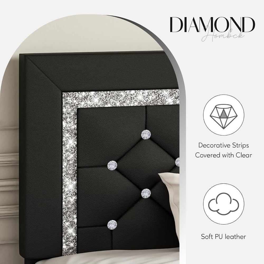 Upholstered Faux Leather Bed Frame with Solid Wood Construction, Platform Bed Base