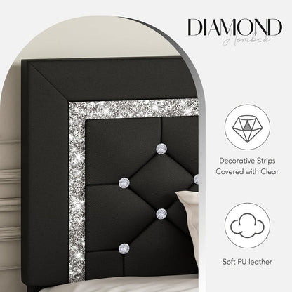 Upholstered Faux Leather Bed Frame with Solid Wood Construction, Platform Bed Base