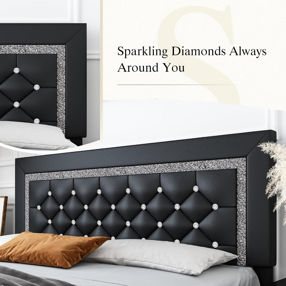 Upholstered Faux Leather Bed Frame with Solid Wood Construction, Platform Bed Base