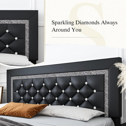 Upholstered Faux Leather Bed Frame with Solid Wood Construction, Platform Bed Base