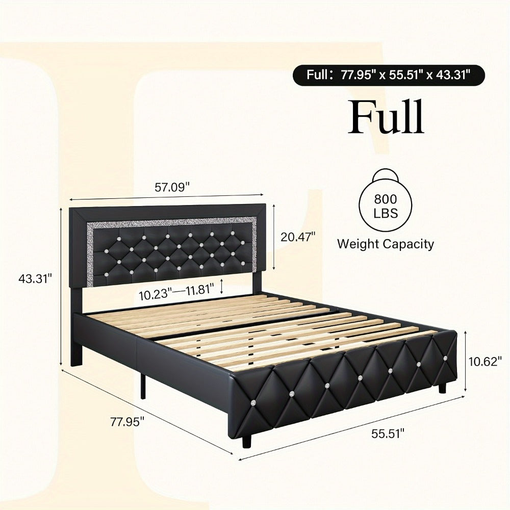 Upholstered Faux Leather Bed Frame with Solid Wood Construction, Platform Bed Base