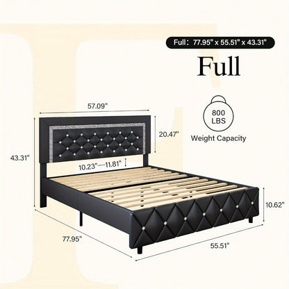 Upholstered Faux Leather Bed Frame with Solid Wood Construction, Platform Bed Base