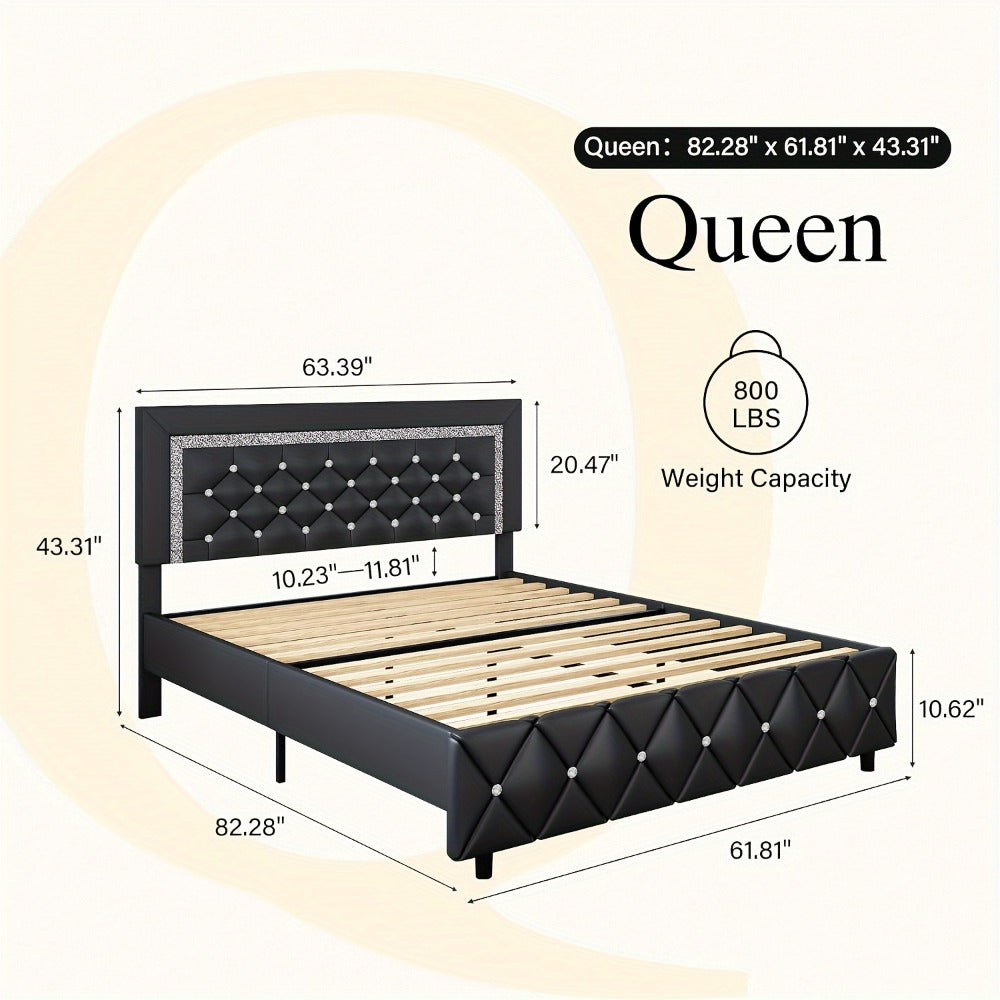 Upholstered Faux Leather Bed Frame with Solid Wood Construction, Platform Bed Base