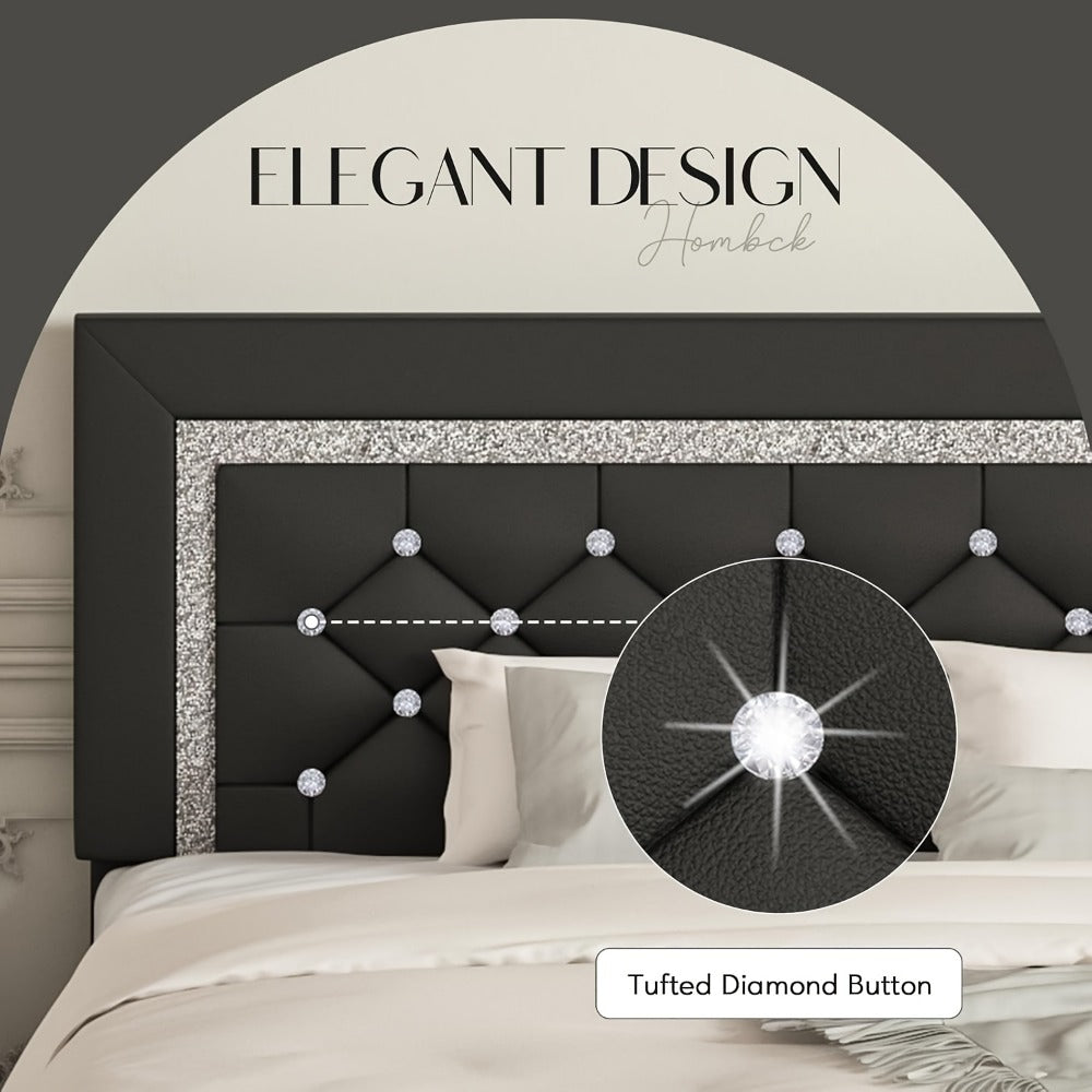 Upholstered Faux Leather Bed Frame with Solid Wood Construction, Platform Bed Base