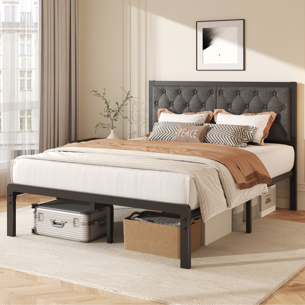 Upholstered Metal Bed Frame with Tufted Back for Bedroom Comfort and Support detail image - detail view 12