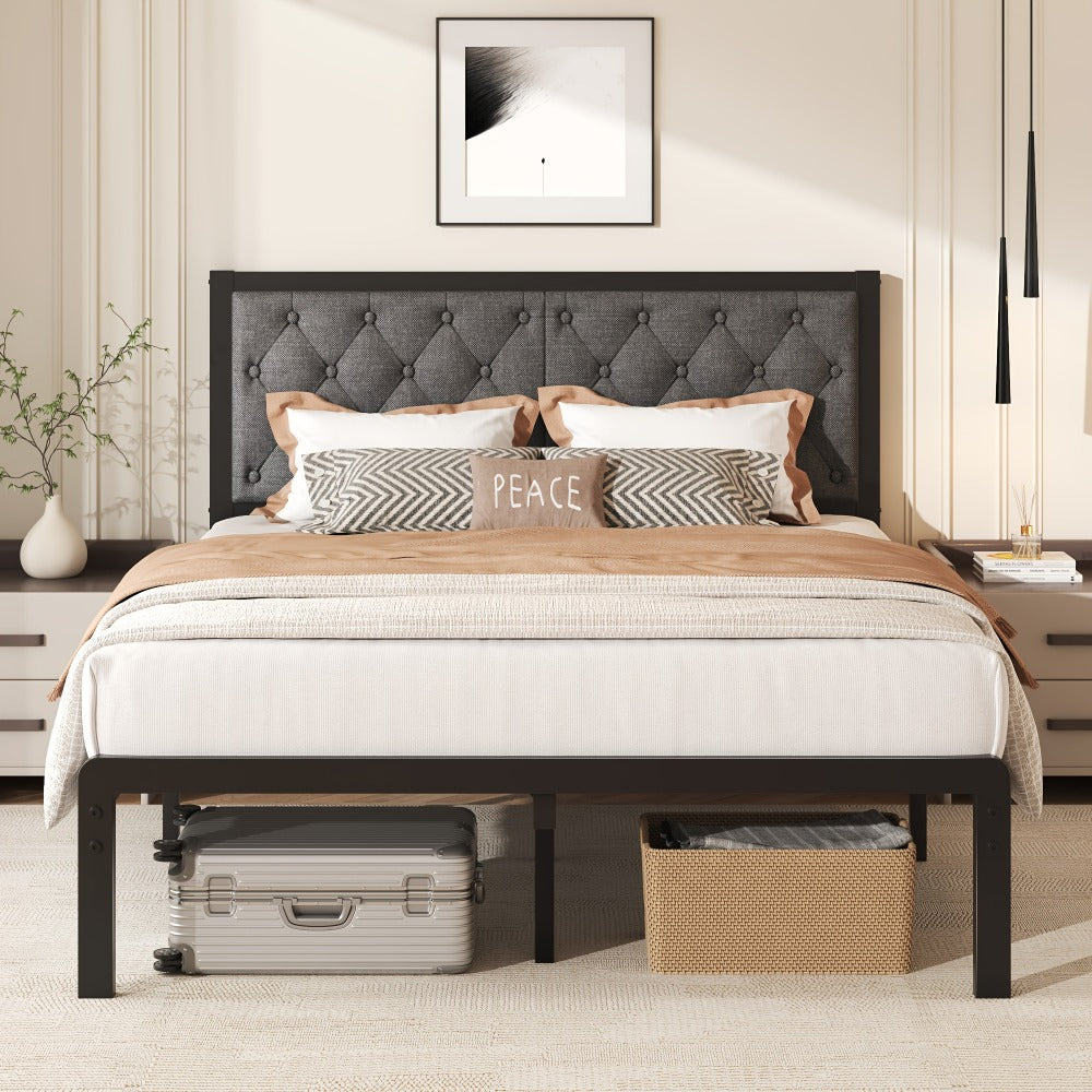 Upholstered Metal Bed Frame with Tufted Back for Bedroom Comfort and Support detail image