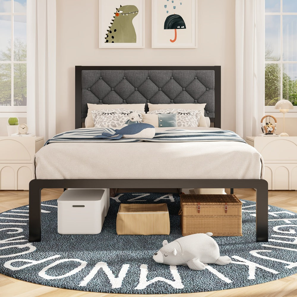 Upholstered Metal Bed Frame with Tufted Back for Bedroom Comfort and Support detail image - detail view 4