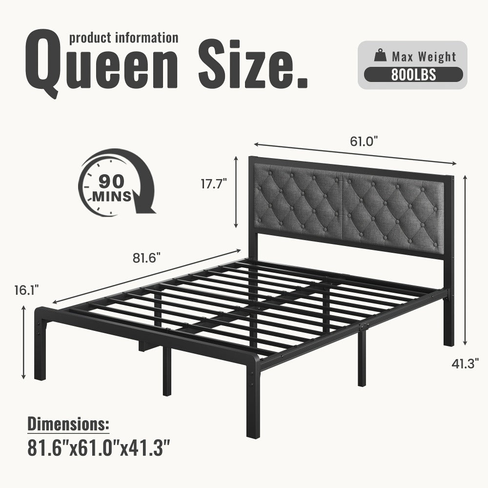 Upholstered Metal Bed Frame with Tufted Back for Bedroom Comfort and Support detail image - detail view 6