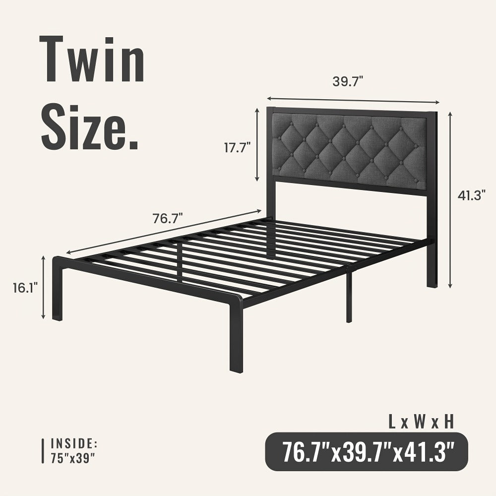 Upholstered Metal Bed Frame with Tufted Back for Bedroom Comfort and Support detail image - detail view 8