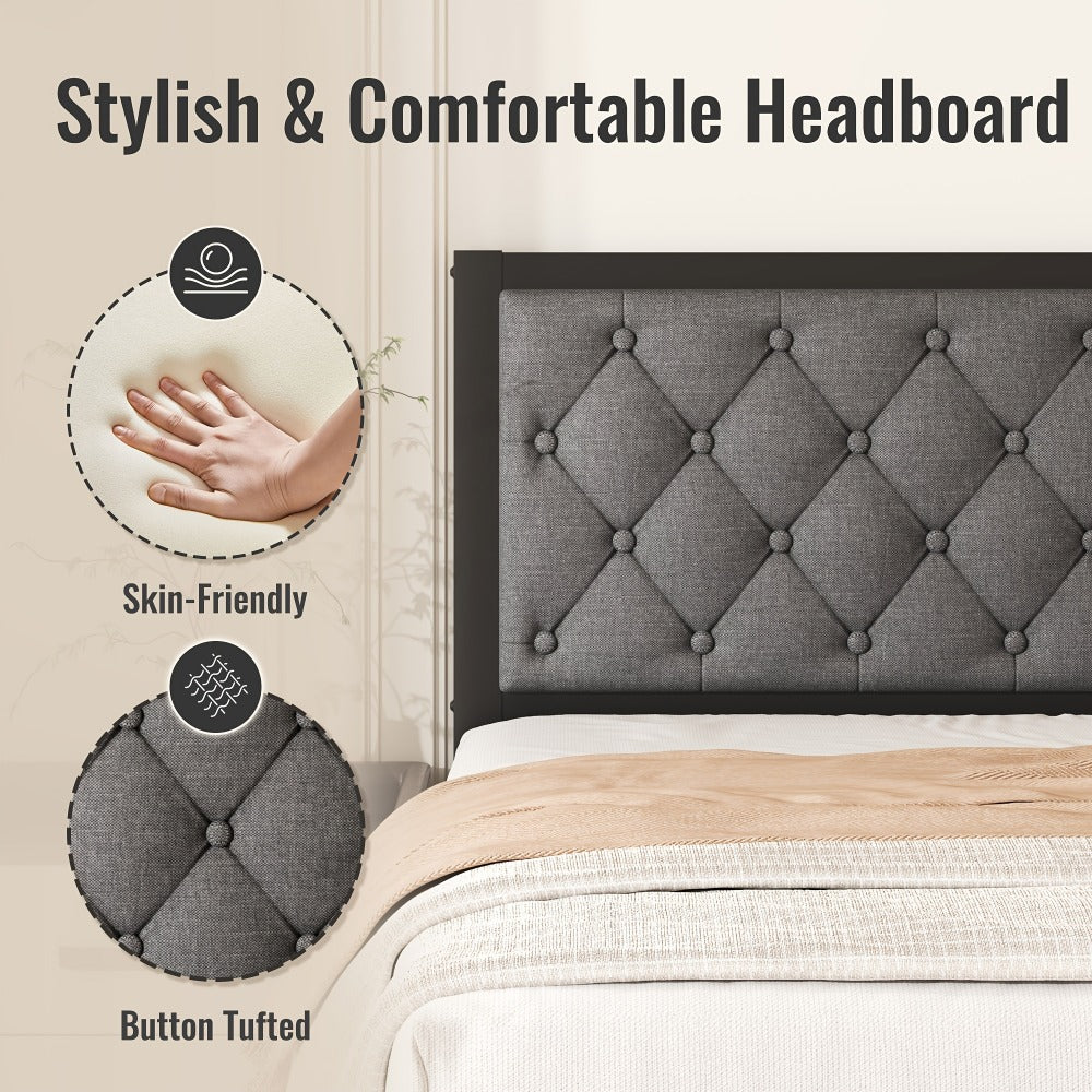 Upholstered Metal Bed Frame with Tufted Back for Bedroom Comfort and Support detail image - detail view 9