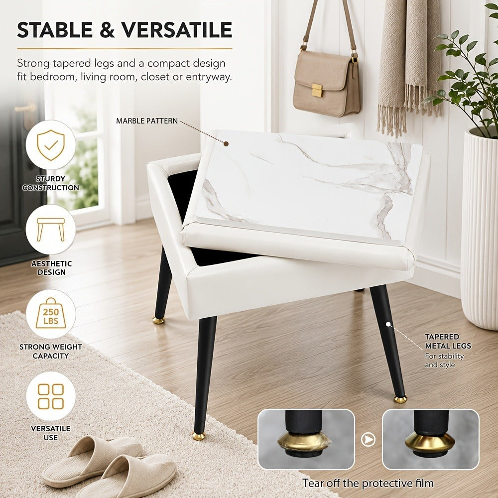 Upholstered Metal Vanity Stool with Hidden Storage for Entryway detail image - detail view 10