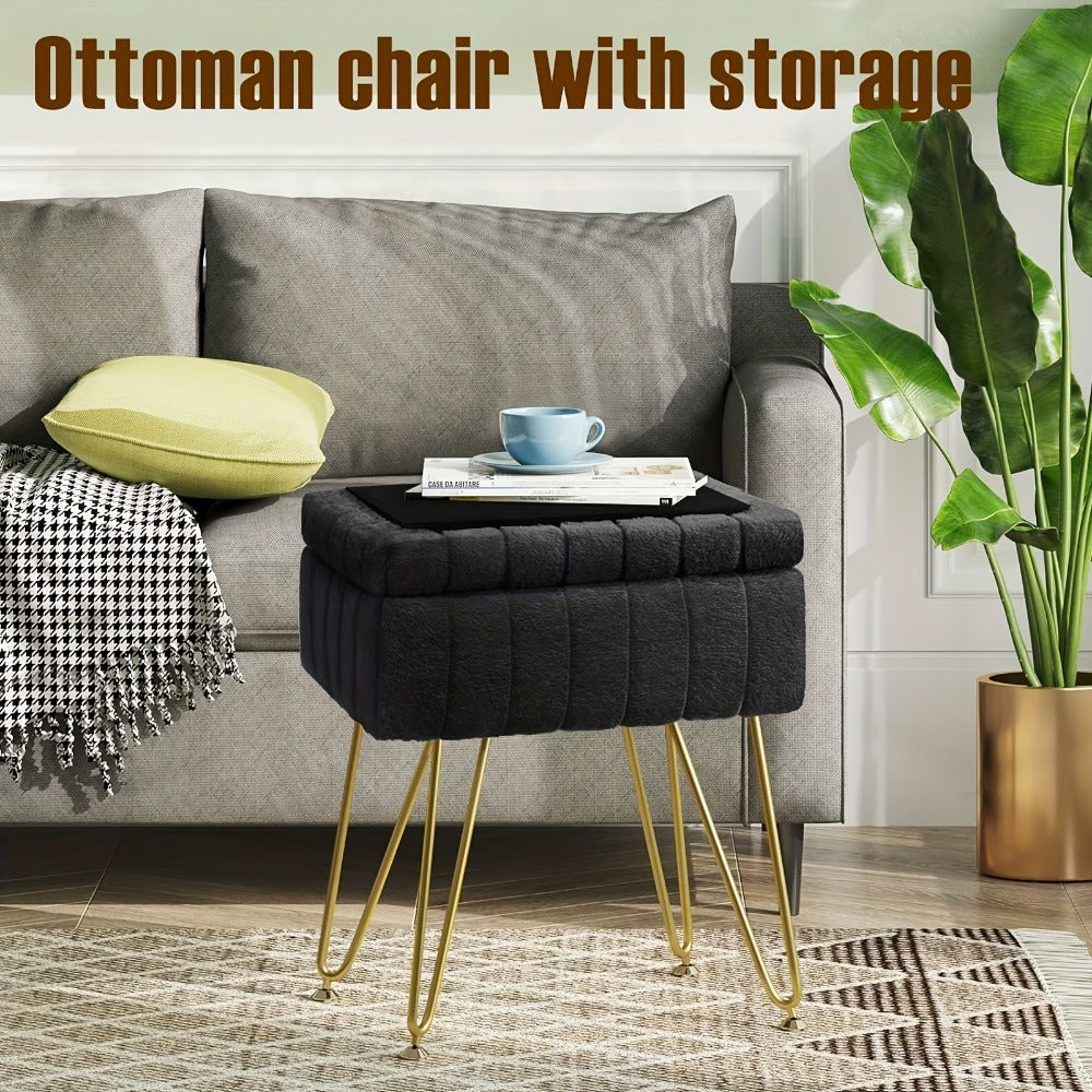 Upholstered Metal Vanity Stool with Hidden Storage for Entryway detail image - detail view 14
