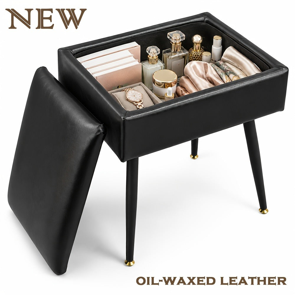Upholstered Metal Vanity Stool with Hidden Storage for Entryway detail image - detail view 3