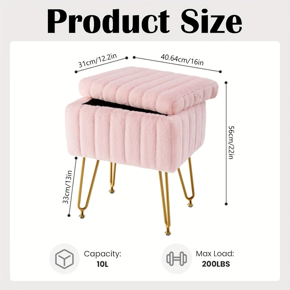 Upholstered Metal Vanity Stool with Hidden Storage for Entryway detail image - detail view 4