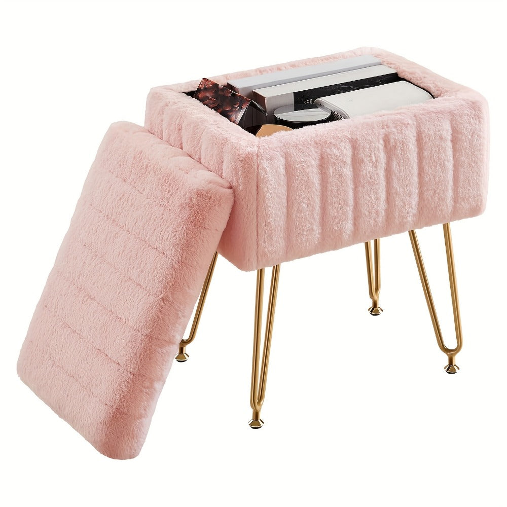 Upholstered Metal Vanity Stool with Hidden Storage for Entryway detail image - detail view 5